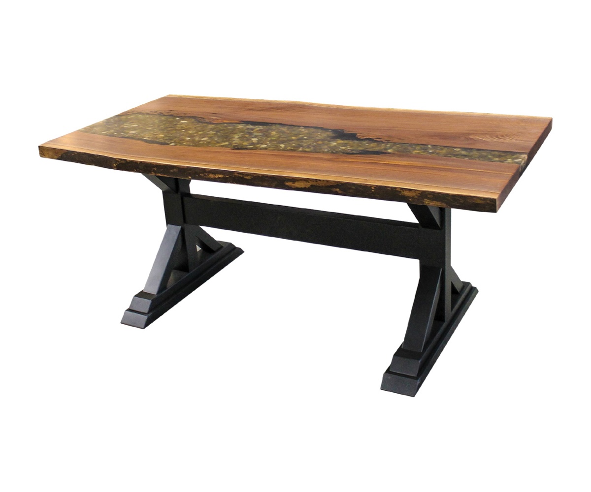 W40X72X Walnut River Table With River Stones