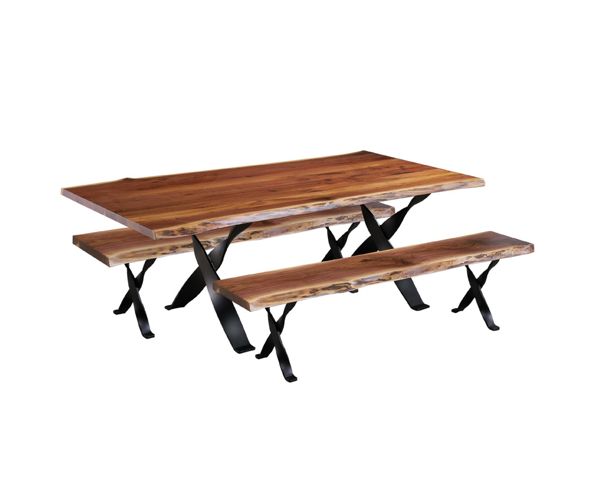 Walnut Table Bench Railroad Legs 1