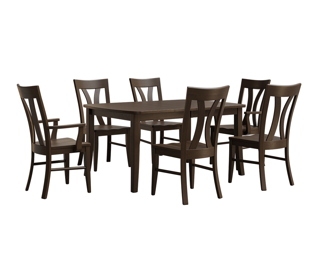 Cascade Dining Chair Curved Shaker Leg Table Group Setting