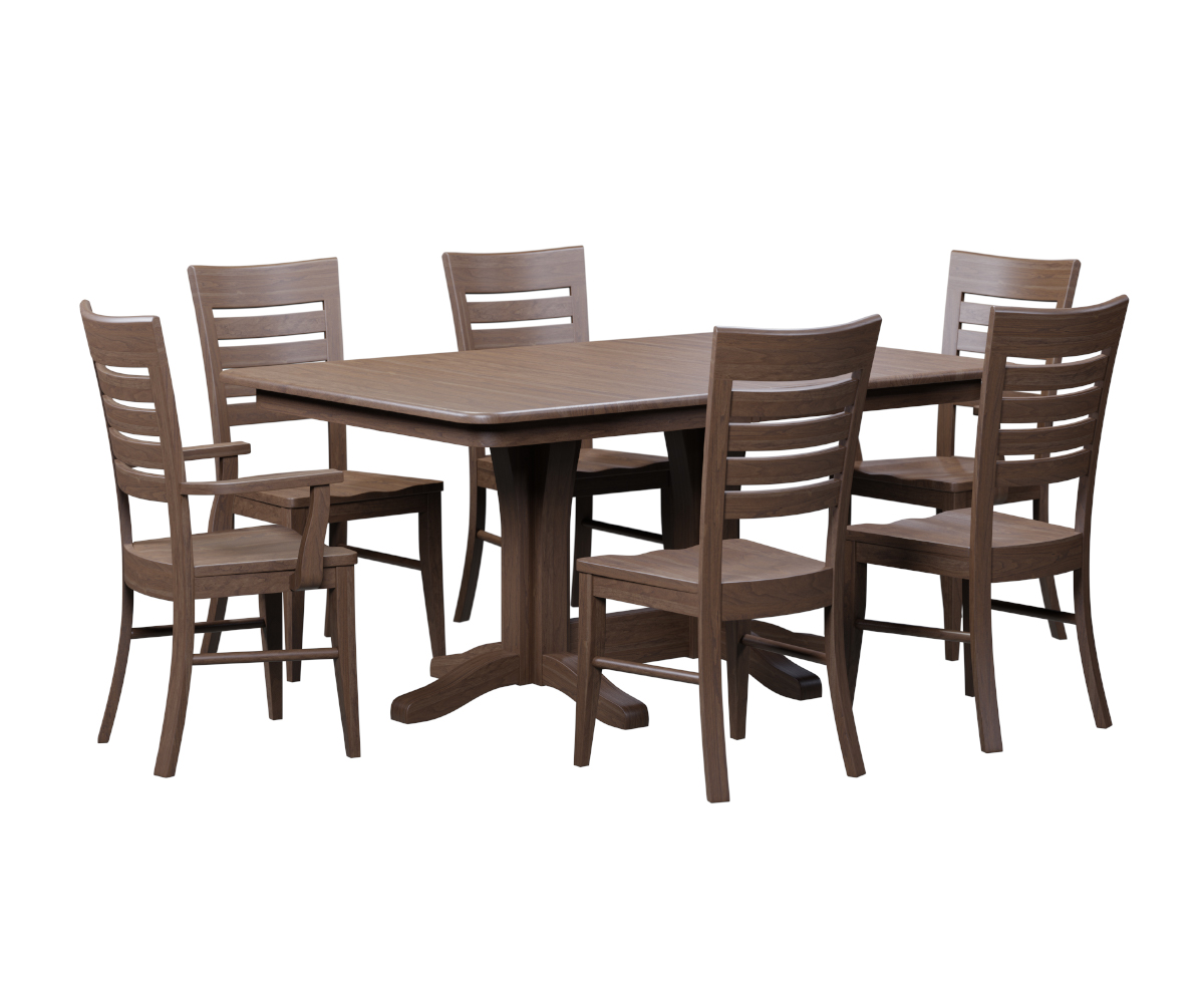 Millsdale Double Ped Table Metro Ladder Dining Chair Cherry
